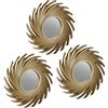 Relaxdays Set da 3 Specchi a Forma di Sole, per Parete, Rotondi, Cornice Decorativa in Plastica, Diametro 25 cm, Oro