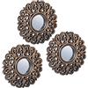 Relaxdays Set da 3 Specchi, Rotondi, da Parete, Cornice Decorativa in Plastica, Stile Barocco, Ø 25 cm, Bronzo Nero