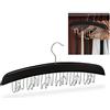 relaxdays Gruccia Porta Cinture, Ganci per 12 Cinte, Accessorio Appendiabiti in Legno, 17,5x43x5,5 cm, Nero/Argento