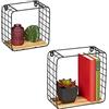 Relaxdays Set da 2 Mensole da Parete, Scaffale MDF e Metallo, Design Industrial, Cubo, DIV. Misure, Nero/Marrone Chiaro