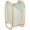 Relaxdays Cesto Portabiancheria con Telaio in bambù, Senza Coperchio, 80 x 44 x 43 cm, Sacco da 140 L, Naturale Beige, Poliestere