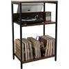 Relaxdays Mobile Porta Giradischi, 3 Ripiani, divisori, 65x40x30 cm, Metallo, MDF, portadischi