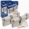 GERCAR Pro - Cilindro con pomello, 45/45, con chiave unica, in ottone nichelato opaco, incluse 10 chiavi reversibili, lunghezza: 90 mm, A:45 B:45, set da 2 pezzi
