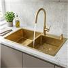 ZGCSINNK Lavello Cucina 2 Vasche 80x45 cm Acciaio Inox Oro, Incasso/Sottotop con Gocciolatoio, Piletta e Troppopieno, Lavello Doppio Design Moderno Rettangolare, Senza Rubinetto e Dispenser Sapone