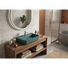 Taco Lavabo rettangolare da appoggio senza troppo pieno in ceramica con foro rubinetto - Verde Petrolio Opaco