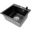 KenSyuInt Lavello da incasso, 40 x 45 cm, in acciaio inox, rettangolare, da incasso, set completo, cucina singola, nero (lavello, dispenser di sapone e cestello di scarico)