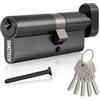GANZTECH 30T/35(65mm),Serratura a botte in nero,chiave con 5 chiavi standard, Serratura a cilindro europeo in Lega di alluminio,Stabile sicura per porte in legno,composite e UPVC