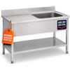 GastroHero SPT-BASIC12X7R - Lavello a destra, 120 x 70 cm, in acciaio inox | Scolapiatti a sinistra, con fondo di base, 100 mm, 1 vasca, prodotto secondo le direttive igieniche e di sicurezza