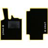 QUEMAR Tappetini Auto per Smart Fortwo 450, Bordo Giallo, 2 Loghi+Ricami | 1998-2007 / W450 / Kit Tappeti Moquette e Gomma su Misura / Set 2 Anteriori / Ricami e Colori Personalizzati / Antiscivolo