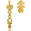 ViMon gioielli orecchino in argento placcato oro giallo, cuore con ciondolo ciuccio da abbinare a scelta tra bimbo e bimba, regalo ideale per mamma