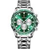 Poedagar Orologi di lusso degli uomini di modo impermeabile luminoso Data Cronografo Orologio per Uomo in Acciaio Inox Sport Quarzo Uomo Orologio, Colore: argento e verde.
