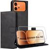Effcotuo Cover per Honor 600/600 Pro 5G, Custodia in Pelle a Libro con 1 Pellicola Vetro Temperato Protezione Schermo Portafoglio Porta Carte Cuoio Flip Case Libretto Antiurto,Nero