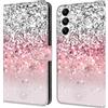 CLM-Tech Custodia a portafoglio compatibile con Samsung Galaxy A27 5G, in pelle PU, con supporto e scomparti per carte di credito, colore argento e rosa
