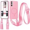 xinyunew Cover Compatibile con Samsung Galaxy A14 4G/A14 5G,Cover Magnetica[Compatibile con Magnetica],Bumper con Laccio,Regolabile Lanyard TPU Corda Silicone Case-Rosa