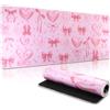 Yimomoyi Mousepad, Mauspad XXL, 800 x 300mm Gaming Mauspad, Tappetino Scrivania con Base in Gomma Antiscivolo, Mouse Mat con Bordi Cuciti per Computer, PC, Laptop, Fiocco rosa
