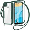 FERLAN Cover per Oppo A15/A15S/Oppo A35 con Cordino, 360 Gradi Antiurto Custodia con Protezione Schermo Integrata Trasparente Rugged TPU Bumper Doppia Protettiva Cover per Oppo A15/A15S/Oppo A35 -Verde