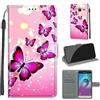 TOMYOU Cover per Samsung Galaxy J3 2016, farfalla rosa | Antiurto Protettiva Portafoglio, Slot per Schede, Magnetica, Custodia in Pelle PU, Libro Flip,Funzione Stand