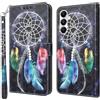 CLM-Tech Custodia a portafoglio compatibile con Samsung Galaxy A27 5G, in pelle PU, con supporto e scomparti per carte di credito, motivo: acchiappasogni, nero colorato