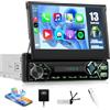 SIXWIN 2GB+64GB Android 13 1 Din Autoradio con Schermo,7 Pollici Manual Retrattile Schermo Stereo Auto con Carplay e Android Auto Bluetooth con WiFi GPS FM/RDS 2USB AUX Tipo C Controllo del Volante