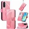 JIUNINE Cover a Libro in Pelle per Samsung Galaxy A27 5G, Rosa | Custodia Portafoglio Antiurto in Pelle Sintetica, Motivo Farfalle 3D, Portacarte, Supporto Regolabile, Chiusura Magnetica