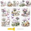 WANDIC 3 fogli UV DTF Cup Wraps, Afternoon Tea 3D UV Bottle Wraps decalcomanie impermeabili per mobili strofinare su adesivi trasferimento per finestre, 15 x 30 cm