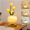 CECOMBINE Lampada da tavolo a fiore di tulipano, Lampada da tavolo in cristallo a tulipano con controllo touch, 3 colori dimmerabili all'infinito, lampada da tavolo ricaricabile USB per arredamento del