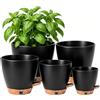 Anhow Vaso per Piante da Interno Set di 5, Vaso Autoirrigante Taglie miste | Ø 12.5/14/15.2/16.5/17.8cm Vasi in 100% Plastica Riciclata per Casa e Ufficio Vasi Fiori per Orchidee, Basilico, Nero