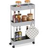 Relaxdays Mobile Salvaspazio, Scaffale su Ruote con 3 Ripiani, per Bagno & Cucina, Carrello 70 x 15,5 x 40,5 cm, Grigio