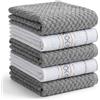 BOSKIMO Strofinacci da cucina in cotone premium, confezione da 6 panni da cucina in microfibra e spugna, strofinacci da cucina in cotone, assorbenti, panni per la pulizia del palmo argento