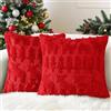 Lonya 2 Pezzi Cuscini Natalizi per Divano 45x45cm Lana Corta Velluto Copri Morbido Decorativo 3D Ricamo Camera da Letto Federe Albero di Natale e alce-Rosso-B