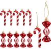 Funklu 12 pezzi con glitter per albero di Natale, decorazioni per albero di Natale in plastica rossa, bastoncini di zucchero da appendere, decorazioni natalizie tradizionali