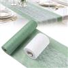 NARYVORA Runner Tavola Verde Eucalipto 30CM x 25M e Nastro in Pizzo Bianco 15CMx 25M | Runner Tavolo in Tessuto Non Tessuto Ritagliabile, 2 Rotoli Decorazione da Tavola per Matrimonio Comunione Cresima