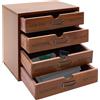 hongward Organizer da scrivania in legno, organizer da scrivania con 4 ripiani/etichette, portagioie vintage, scatola in legno con cassetto, organizer da tavolo in legno
