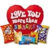 American Uncle Valentine's Heart Large - Idea Regalo san valentino per lui o per lei - cuscino a forma di cuore con snack americani e internazionali da 30 prodotti