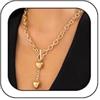 Douxsu Graziosa collana girocollo a Y con doppio cuore in oro, catena spessa per donne, ciondolo a forma di cuore in argento con fibbia OT, One Size, Metallo, Non pietra preziosa