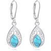 EUDORA Harmony Ball Boucles d'oreilles pendantes en argent sterling 925 en Forme de Larme pour femme, pierre de lune turquoise, Arbre de vie/Bohème/Filigrane, Boucles d'oreilles à Levier