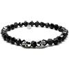 Nato Cuff - Bracciale Teschio Skull in Argento - Perline Onyx Pietre semipreziose - Gioielli Uomo o Donna fatti a mano in Francia (Medium 17cm)