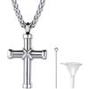 PROSTEEL Collana Pendente di Scrigno Cinerario Contenente Ceneri Croce Crocifissa, Gioiello di Ricordo, in Acciaio Inossidabile/Placcato Oro, Lunghezza Regolabile, con Confezione (Argento)
