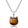 Jovivi Collana con ciondolo a forma di gatto in pietra naturale con catena in acciaio inossidabile, pietra energetica, donna, ragazza, amicizia, regalo per festa della mamma, Taglia unica, Cristallo