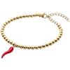Louis Ciocchetti dal 1887 Louis Ciocchetti Bracciale Sfere in Acciaio con Ciondolo Corno Portafortuna o Cuore - Bracciale Regolabile Uomo e Donna, 16 cm + 5 cm, Idea Regalo per Lui e Lei, Oro corno rosso