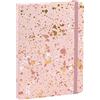 Idena 12250 - Quaderno Sparkle Rose, quadrato, 14 x 20 cm, 192 pagine, 100 g/m², con tasca ad alamari, nastro e chiusura in gomma, 1 pz.