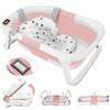 Gowkeey Vaschetta Bagnetto Neonato con Indicatore di Temperatura, Bagnetto Neonato Pieghevole, Vaschetta Bagnetto Neonatos Pieghevole con Presa per Soffione Doccia, per Bambini da 0 a 36 Mesi (Rosa)