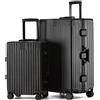 KOFA Zurich - Set di 2 valigie in alluminio, M-55 cm e XL-75 cm, telaio rigido trolley, carry-on + valigetta per check-in, con 4 ruote e doppia serratura TSA 35L + 94L, Nero , 55x37x23 cm /