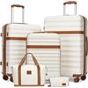 KONO Set 5 Pezzi Valigie Rigide ABS+PC 55/65/75 cm, Borsa e Pochette, Crema