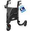VOCIC Z25 Deambulatore sottile per appartamento,3 ruote,4,9 kg ultraleggero | Deambulatore pieghevole per anziani con Seduta & 20cm Ruote, Portabastone & Portabicchiere, Rollator a Tre Ruote, Nero