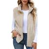 CMTOP Gilet Donna in Pile Caldo Peluche Smanicato Elegante Senza Maniche Giacca Gilet con Collo Alto Leggero Morbido Gilet Autunno Inverno Gilet con Cerniera e Tasche(Cachi, XL)