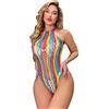 ABEHIK Arcobaleno, body da donna, sexy, rave, festival musicale, abbigliamento colorato, biancheria da notte, biancheria da notte, top a rete, bikini cover up