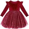 Amissz Abiti per Bambine e Ragazze, Abito Natalizio per Bambine, in Velluto, a Maniche Lunghe, in Tulle Scintillante, con Paillettes, per Compleanni e Balli, dai 2 ai 6 Anni