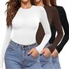 Aottori Confezione da 3 Maglia Donna Manica Lunga Girocollo Slim Fit | Maglietta Elegante, Aderente, Basic Tops, Intimo Traspirante Elasticizzato Sottogiacca, Tinta Unita Casual