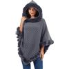 Rayson Poncho Donna Invernale Elegante Mantella in Maglia con Cappuccio Peloso Caldo Poncho con Morbido Coprispalle Pelliccia